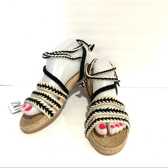 NWT Zara Rope Jute Flat Wrap Espadrille Sandal - Picture 12 of 12